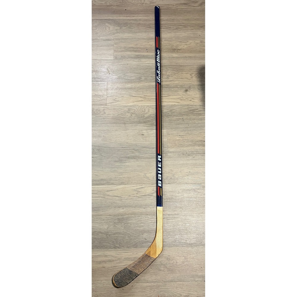 Vintage Bauer Labatt Blue Hockey Stick Wood Right Hand Made in Canada 64 inch